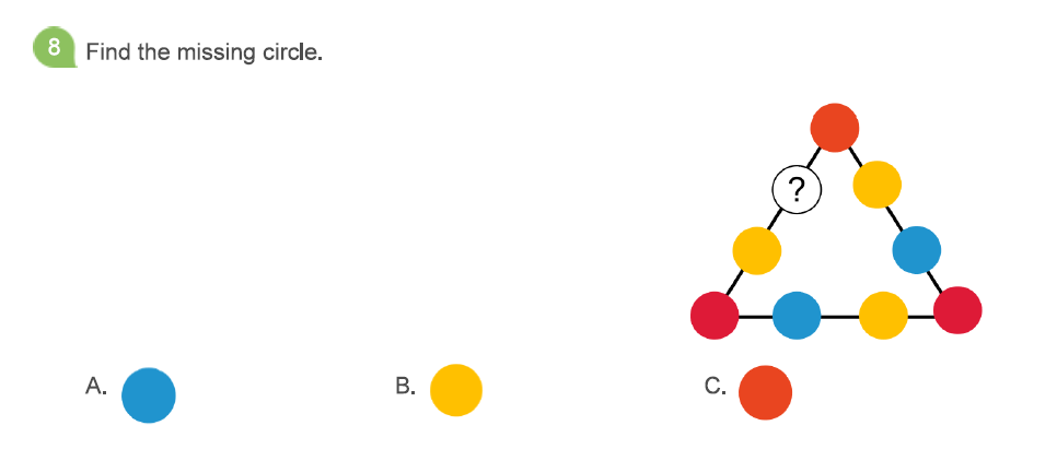 Triangle color pattern worksheet showing missing circle question.