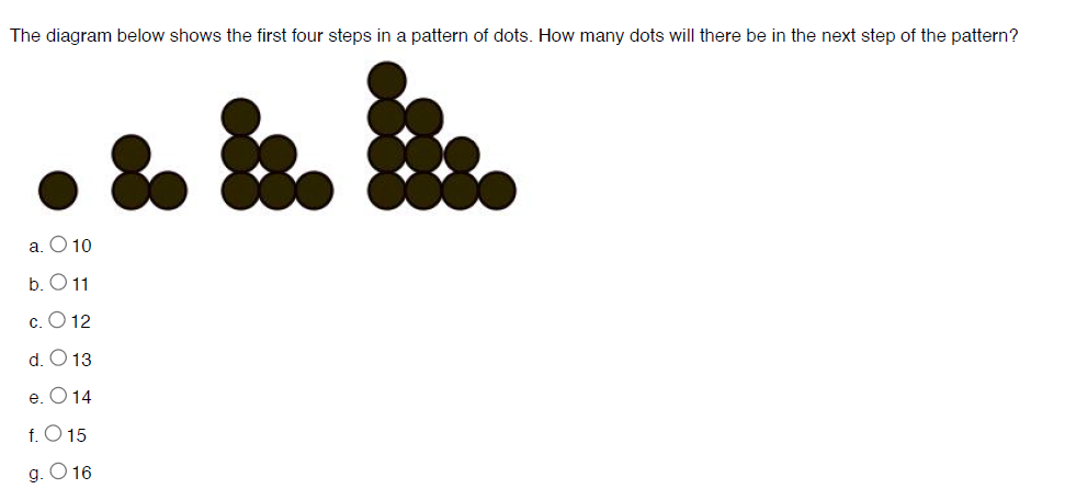 Dot pattern growth problem showing visual number sequence for early math logic.