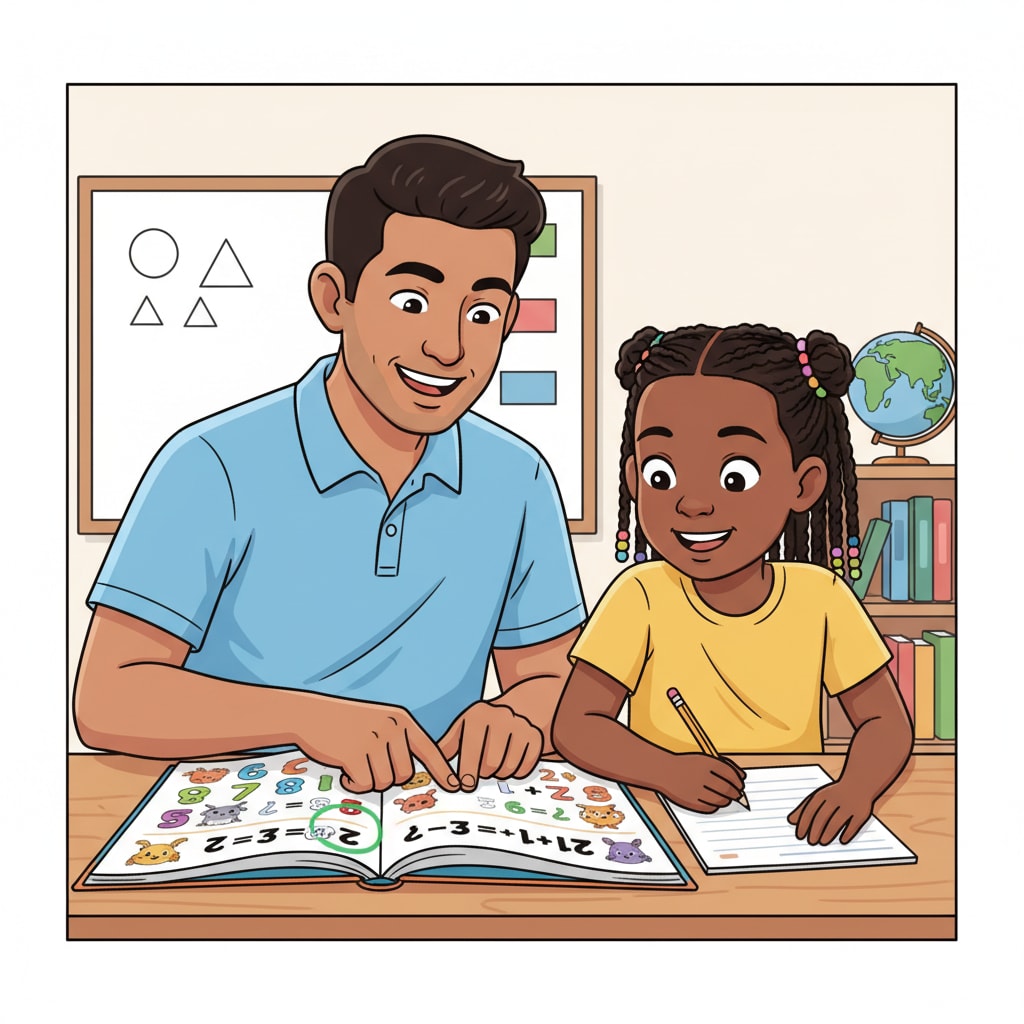 Parent and child collaborating on a math workbook, reinforcing Everyday Mathematics, Math Confidence, Foundational Math Education
