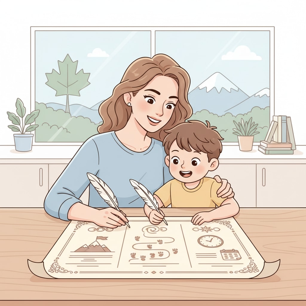 Parent and child collaborating on goal-setting templates to improve study habits