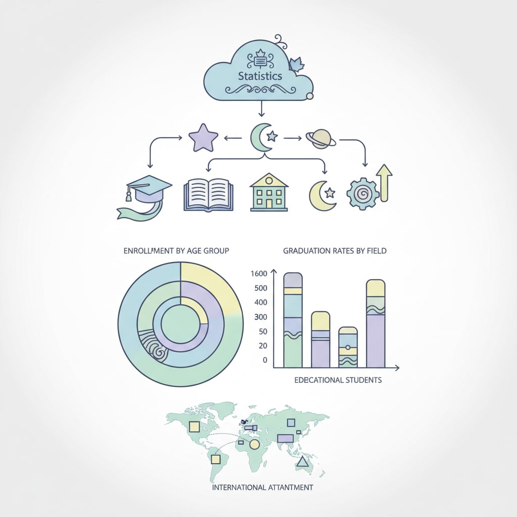 An illustrative infographic or chart depicting various educational trends and statistics in Canada, prominently featuring a data source attribution to Statistics Canada education data, demonstrating a rise in specific school enrollment types.