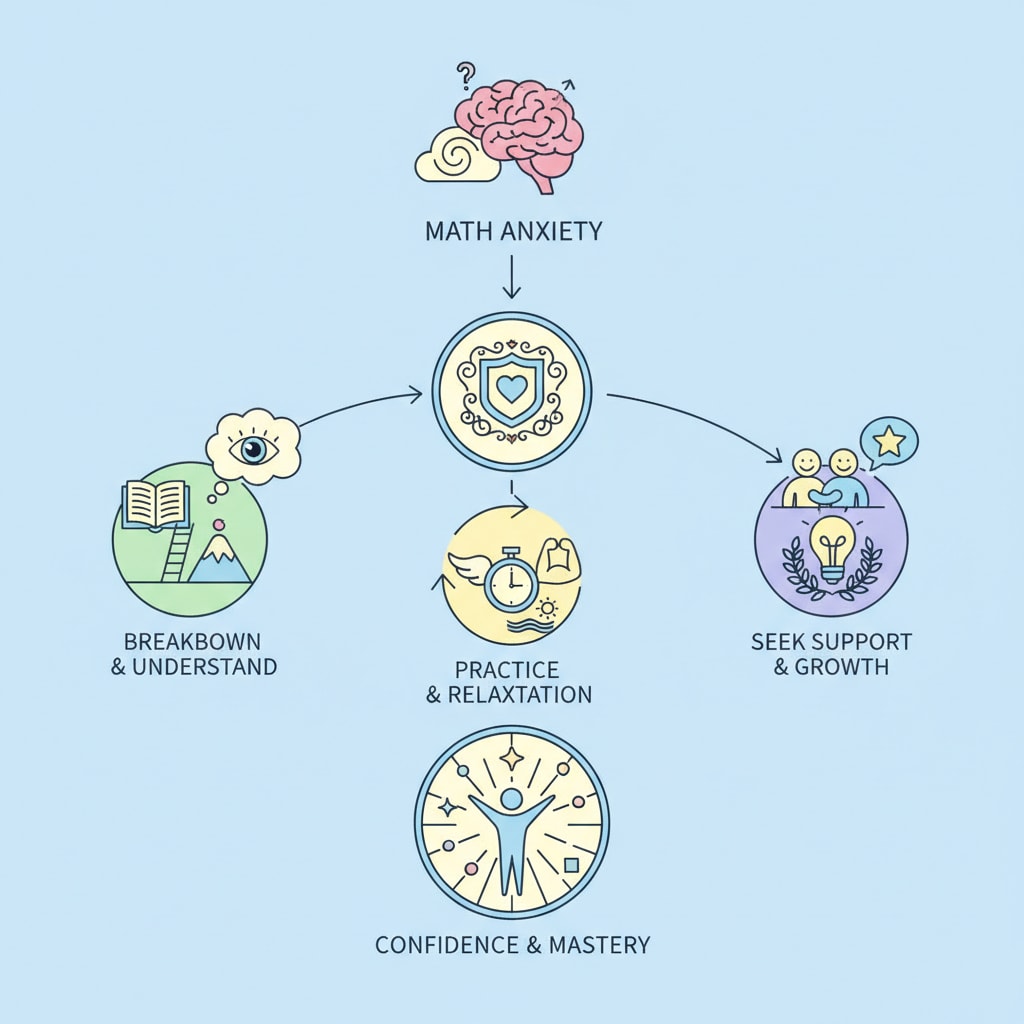 A child looking worried while doing math homework, with a parent gently reassuring them, depicting a common scenario when dealing with math anxiety.