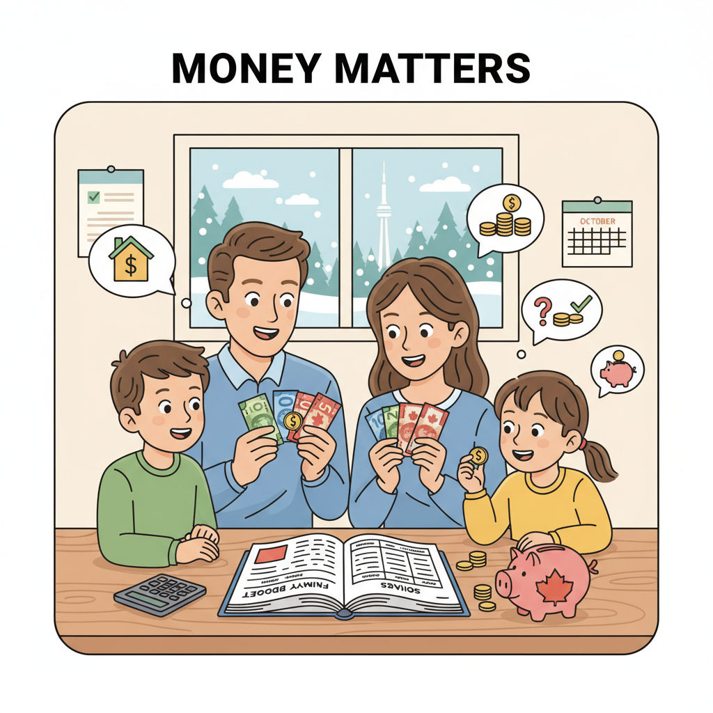 Canadian family learning about financial literacy requirements