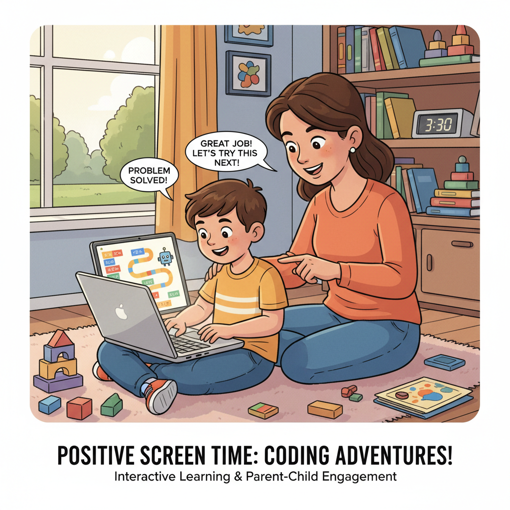 Child learning to code through screen time management for learning