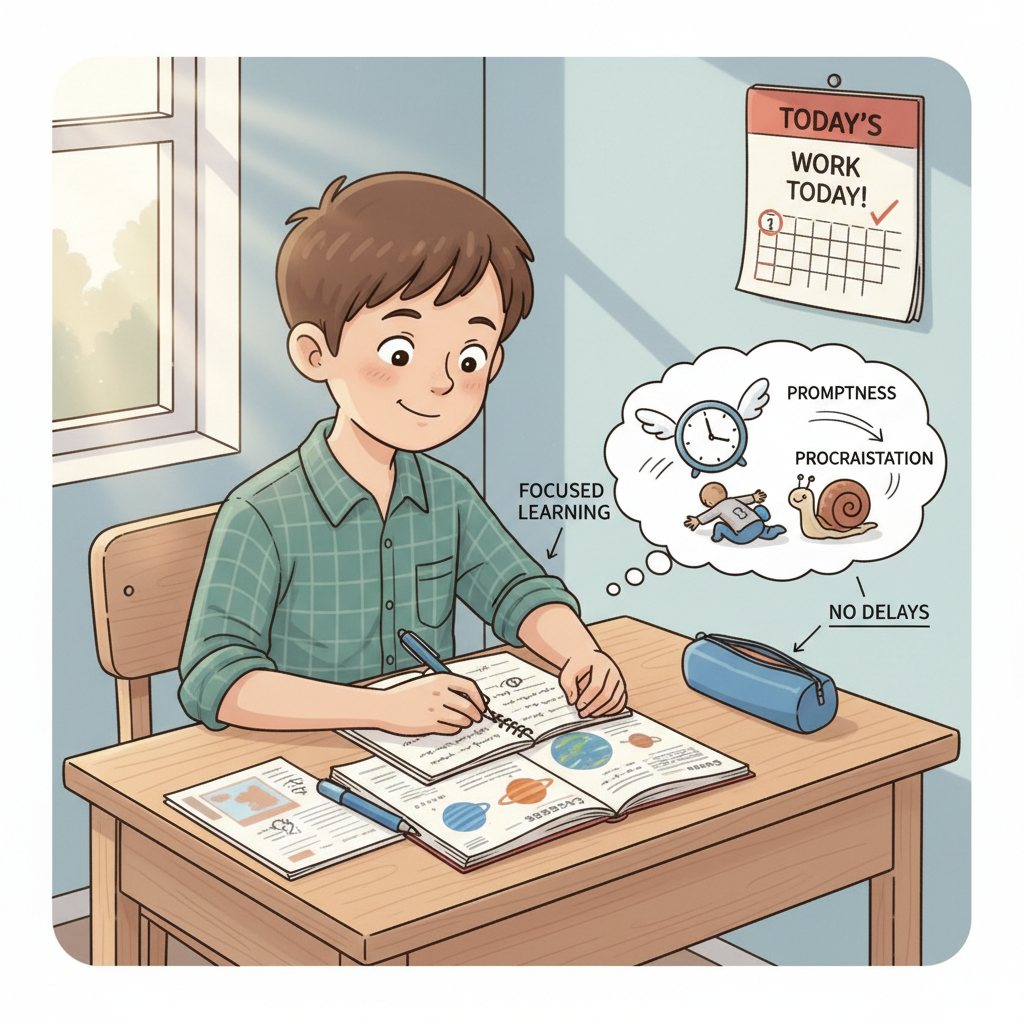 Child focused on studies, avoiding procrastination