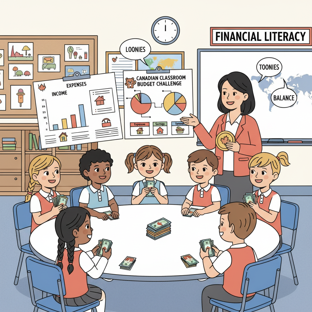 Students actively learning financial literacy in Canadian curriculum through budgeting