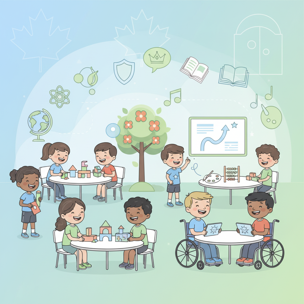 Canadian children learning, representing education equity and access.