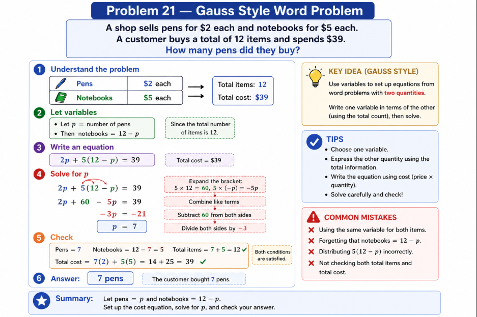 gauss grade 8 algebra worksheet example question