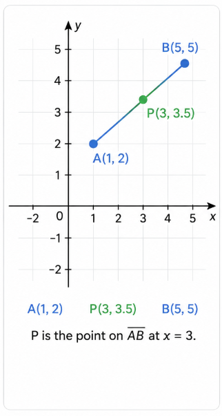 Linear interpolation diagram showing two known points and estimated value on a straight line